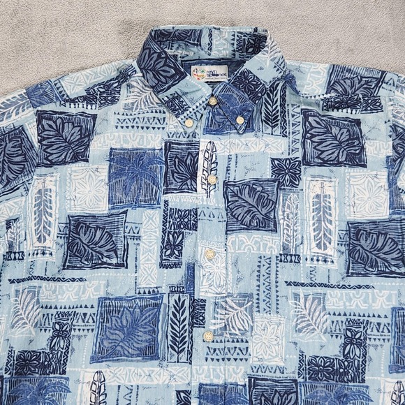 Reyn Spooner Shirt Mens Large Blue Hawaiian Aloha Button Front Hawaii Print - Picture 3 of 12